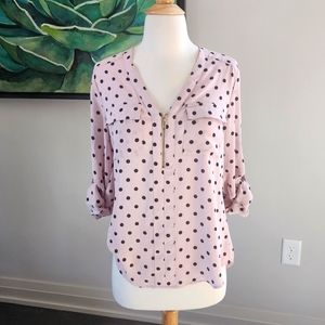 Express pink polka dot portofino double pocket top